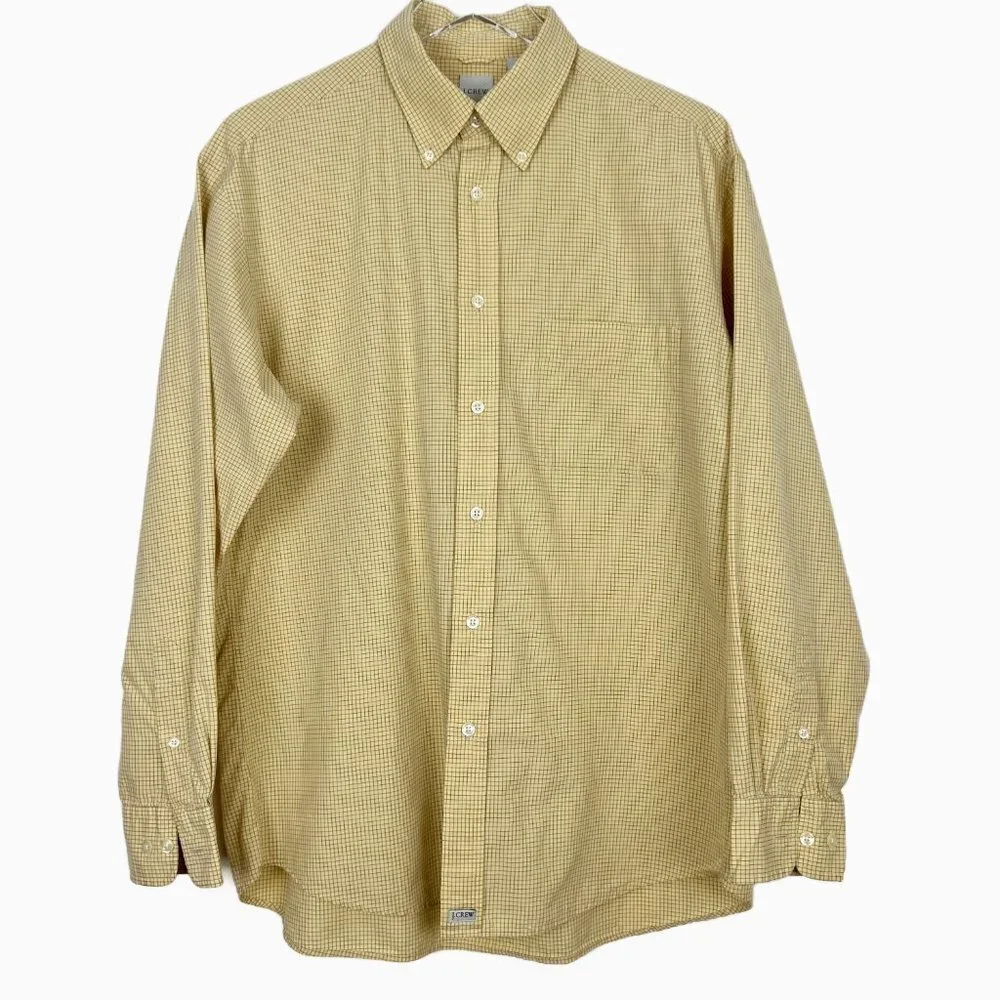 J. Crew Shirt Men's Size M Yellow Grey Checkered Print Button Down